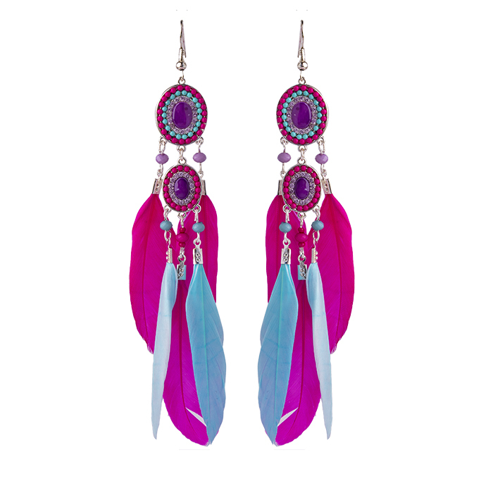 گوشواره پر آبی و صورتی | گوشواره | بدلیجات | زیور آلات | بلک آیز