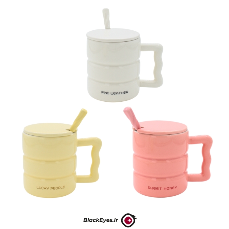 ماگ سرامیکی درب دار با قاشق دسته دار Lucky People